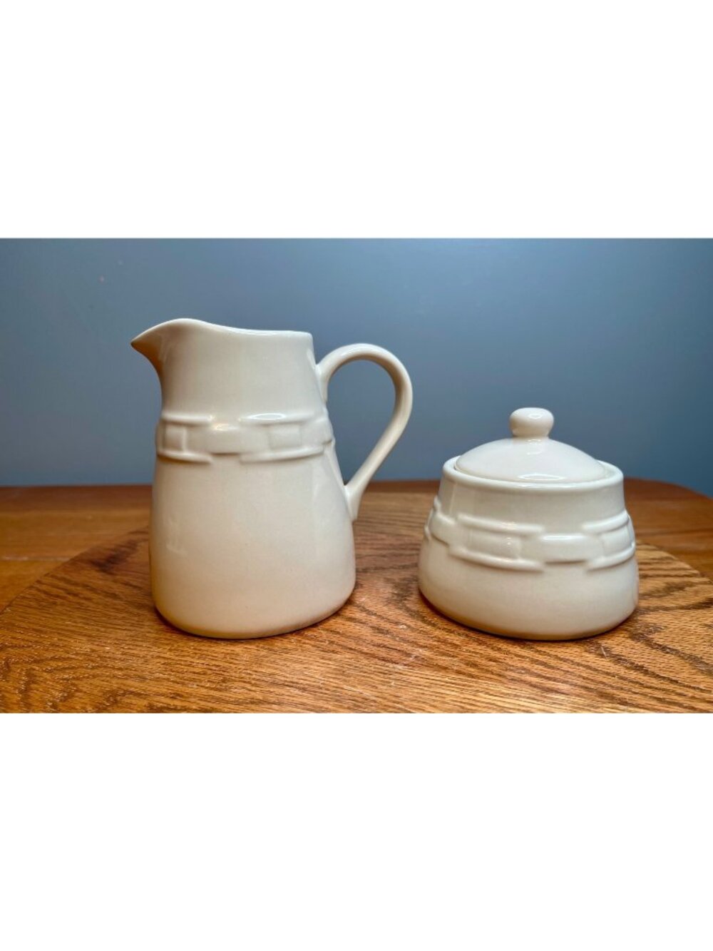 Longaberger Ivory Woven Traditions Sugar Bowl with Lid and Creamer